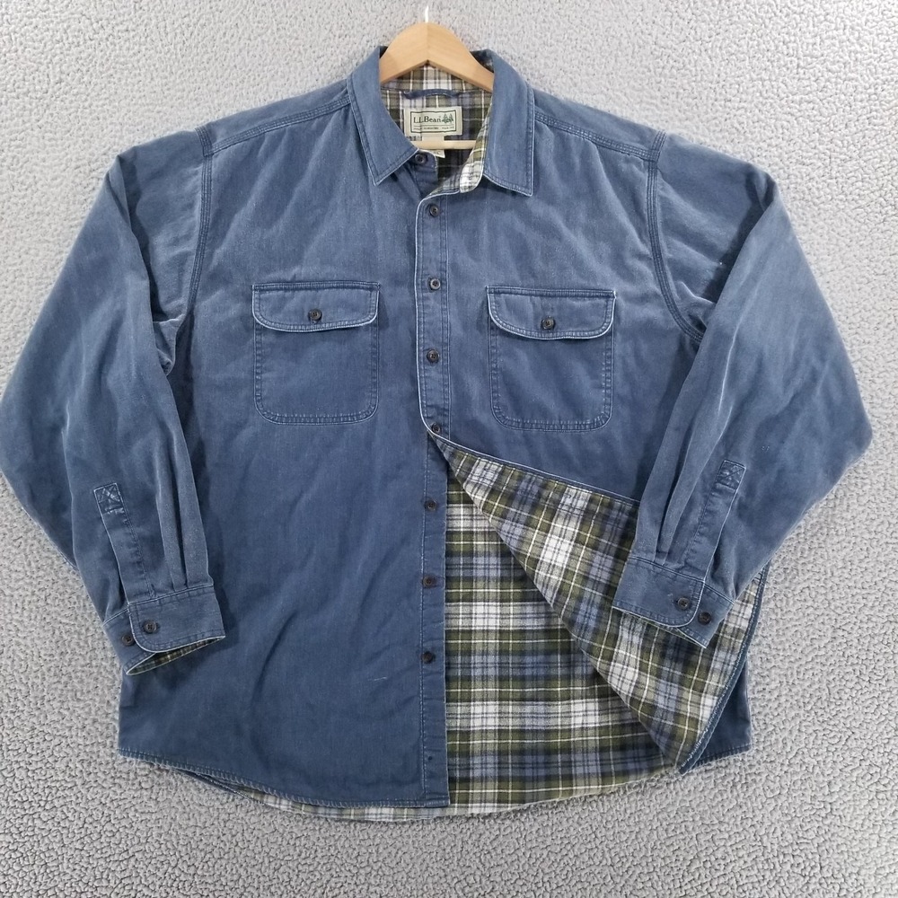 Vintage LL Bean Shirt Men XL Navy Flannel Lined Hurricane Workwear Chore Shacket